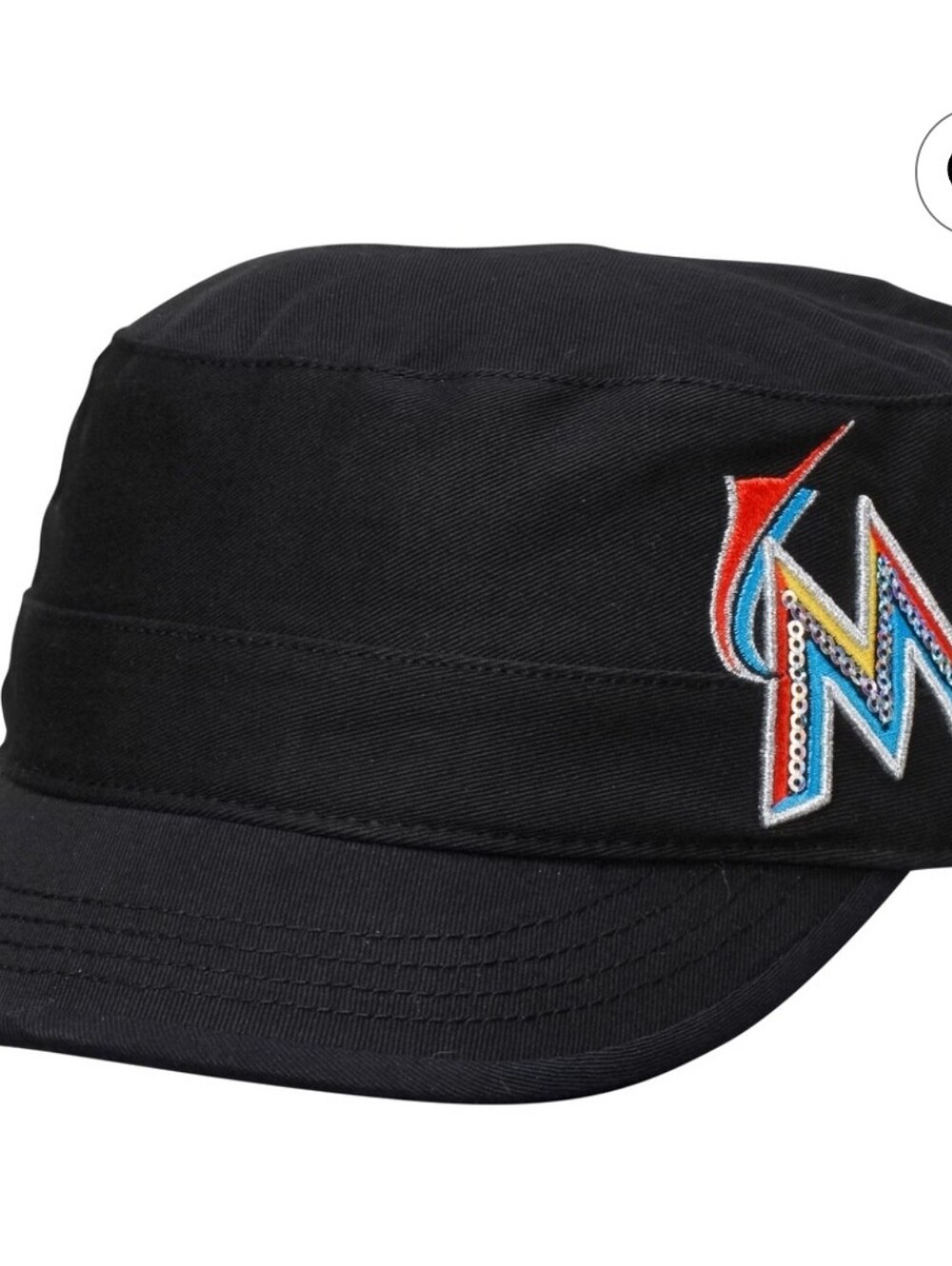 Women's Miami Marlin's '47 Brand Cabaret Cadet Black Hat With Sequin M Logo  OS